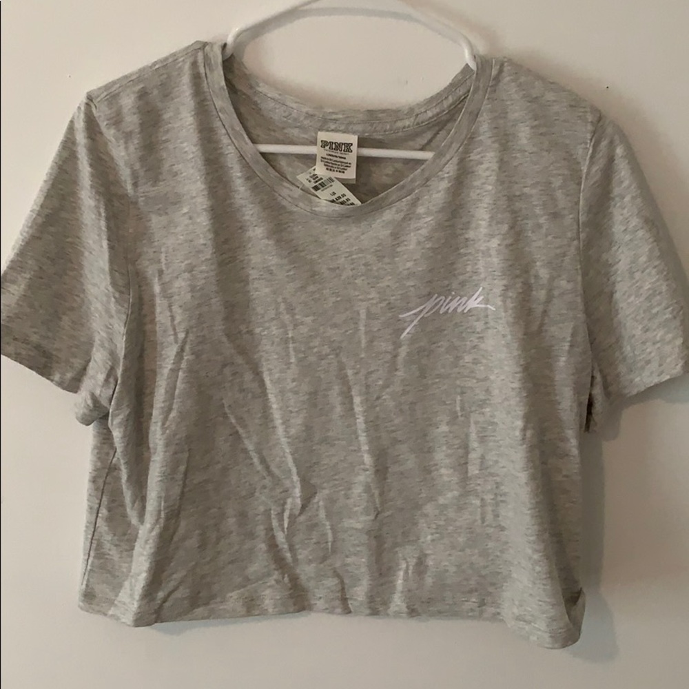 PINK grey marled crop top